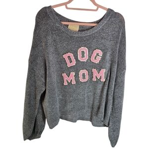 Judith March Dog Mom Chenille Varsity Letter Gray Sweater